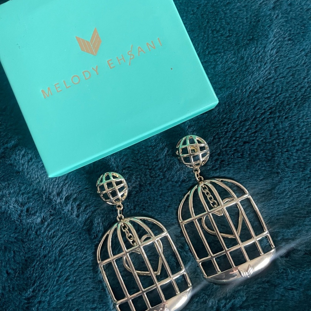 Melody Ehsani Gold caged Love Birdcage Earrings